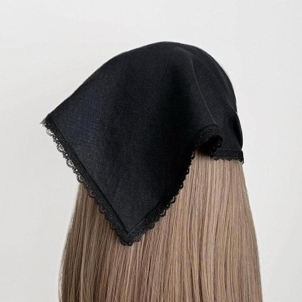 Chic Black Headscarf with Lace Edge